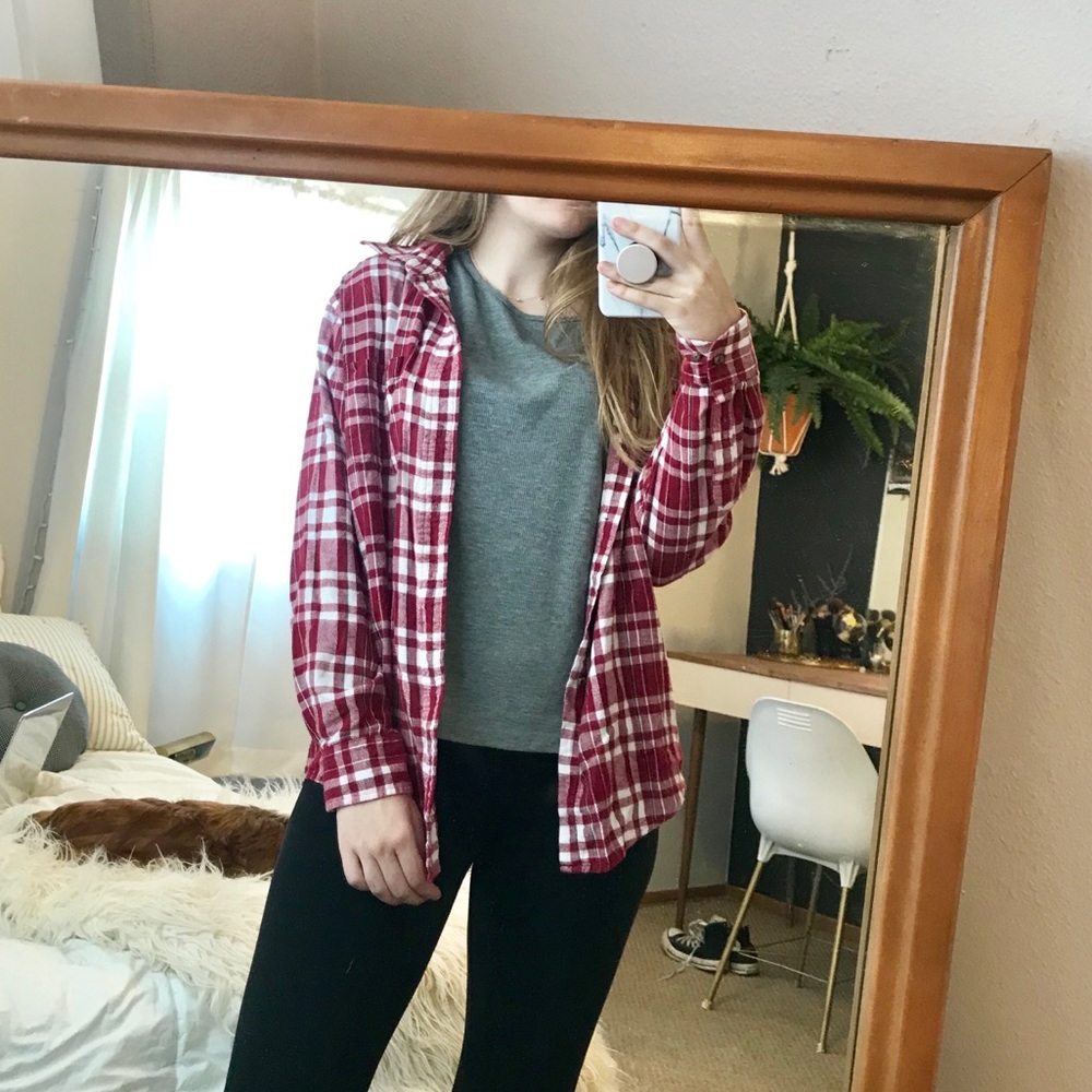 DONATING SOON red & white checked flannel